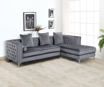 Sparkle Gray Velvet RAF Sectional with Storage