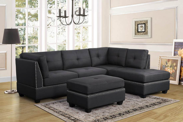 Sienna Gray Linen Sectional with Ottoman